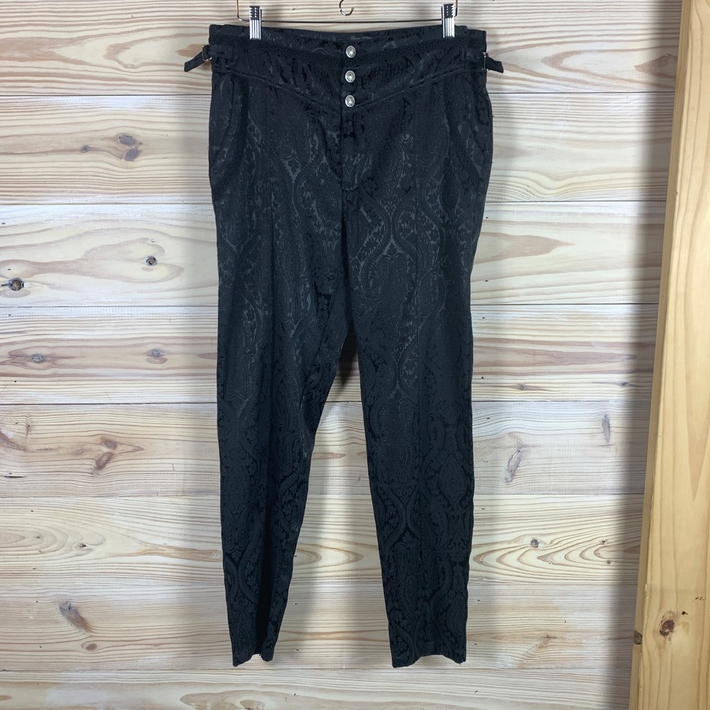 Vatpave Trousers Womens L Black Jacquard Paisley Adjustable Waist  Gothic Pants